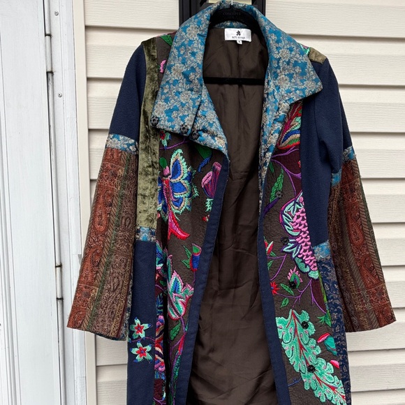 Ritu Kumar Multicolor Patchwork Embroidered Trench Boho Coat Jacket-4 - Picture 2 of 15
